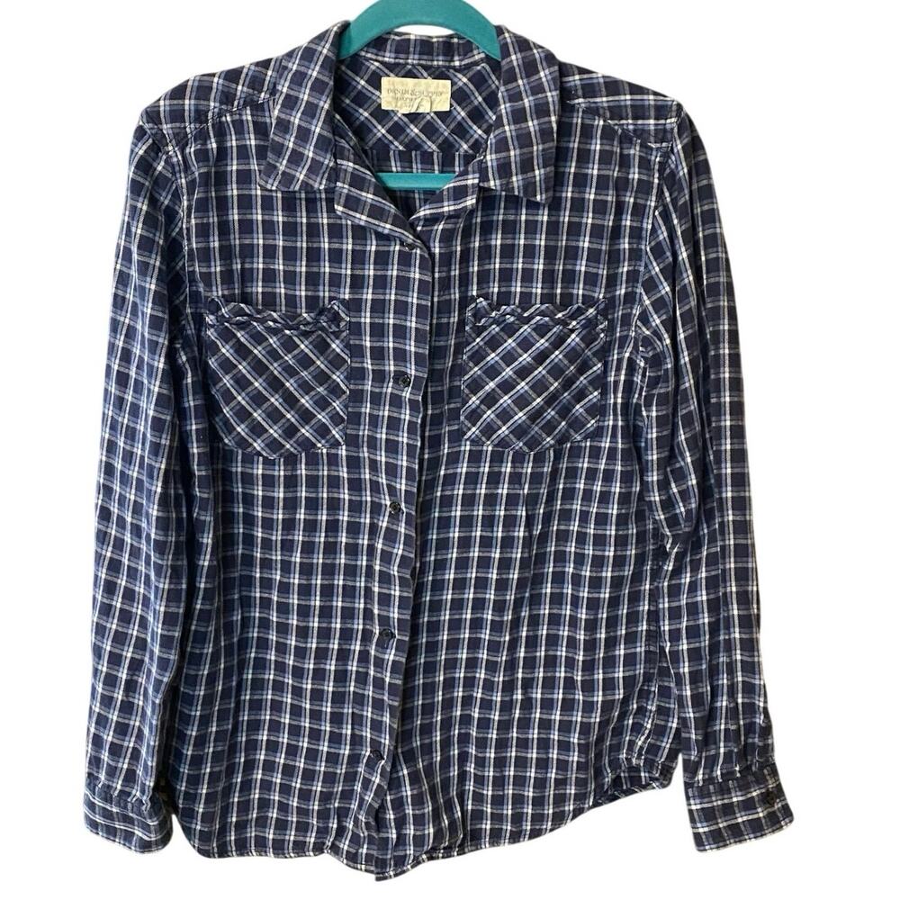 Vintage 90s Denim & Supply Ralph Lauren Flannel Shirt Plaid Navy Blue Medium